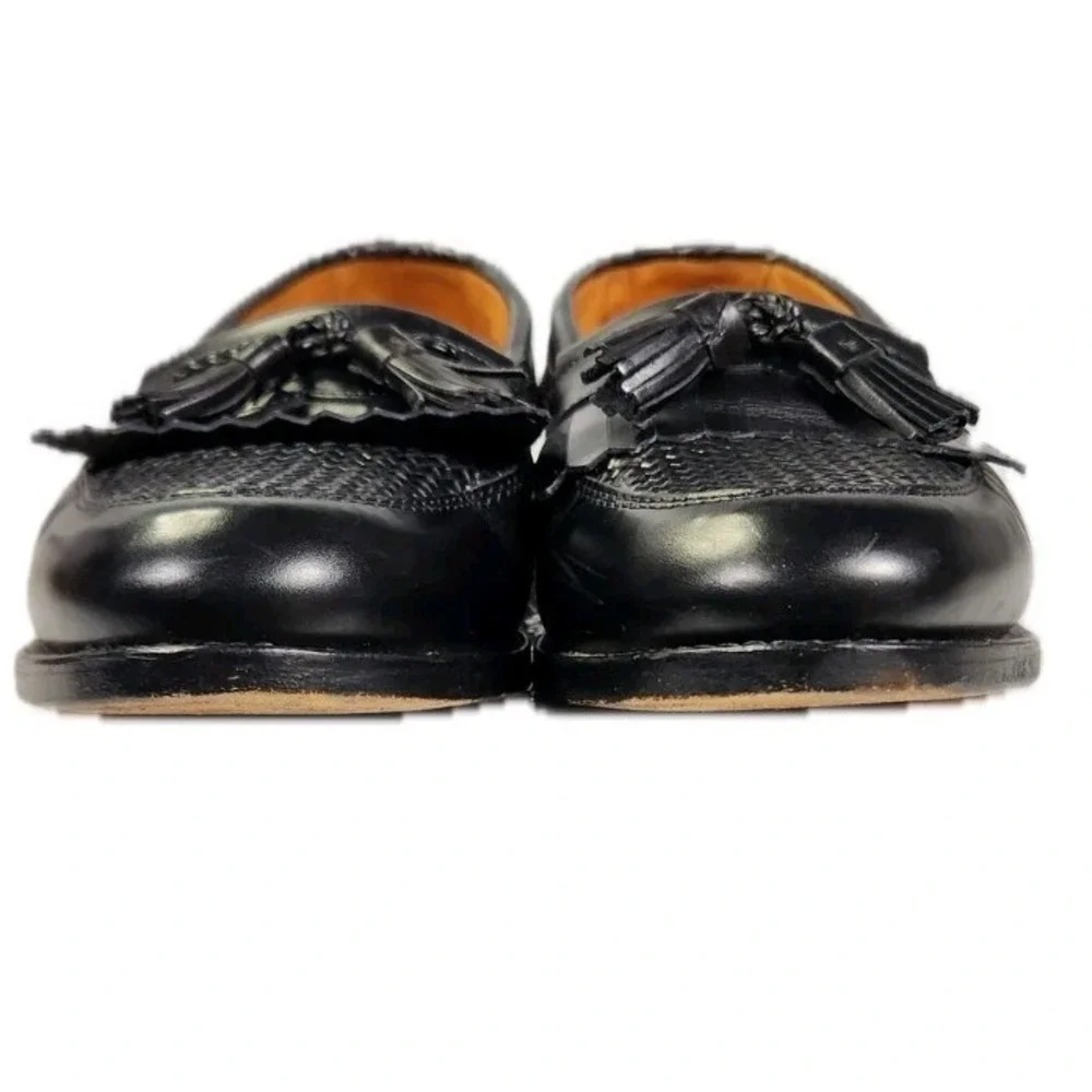 Allen Edmonds Black Leather Tassel Loafer Woven Vamp Men's 10.5 D USA Dress Shoe